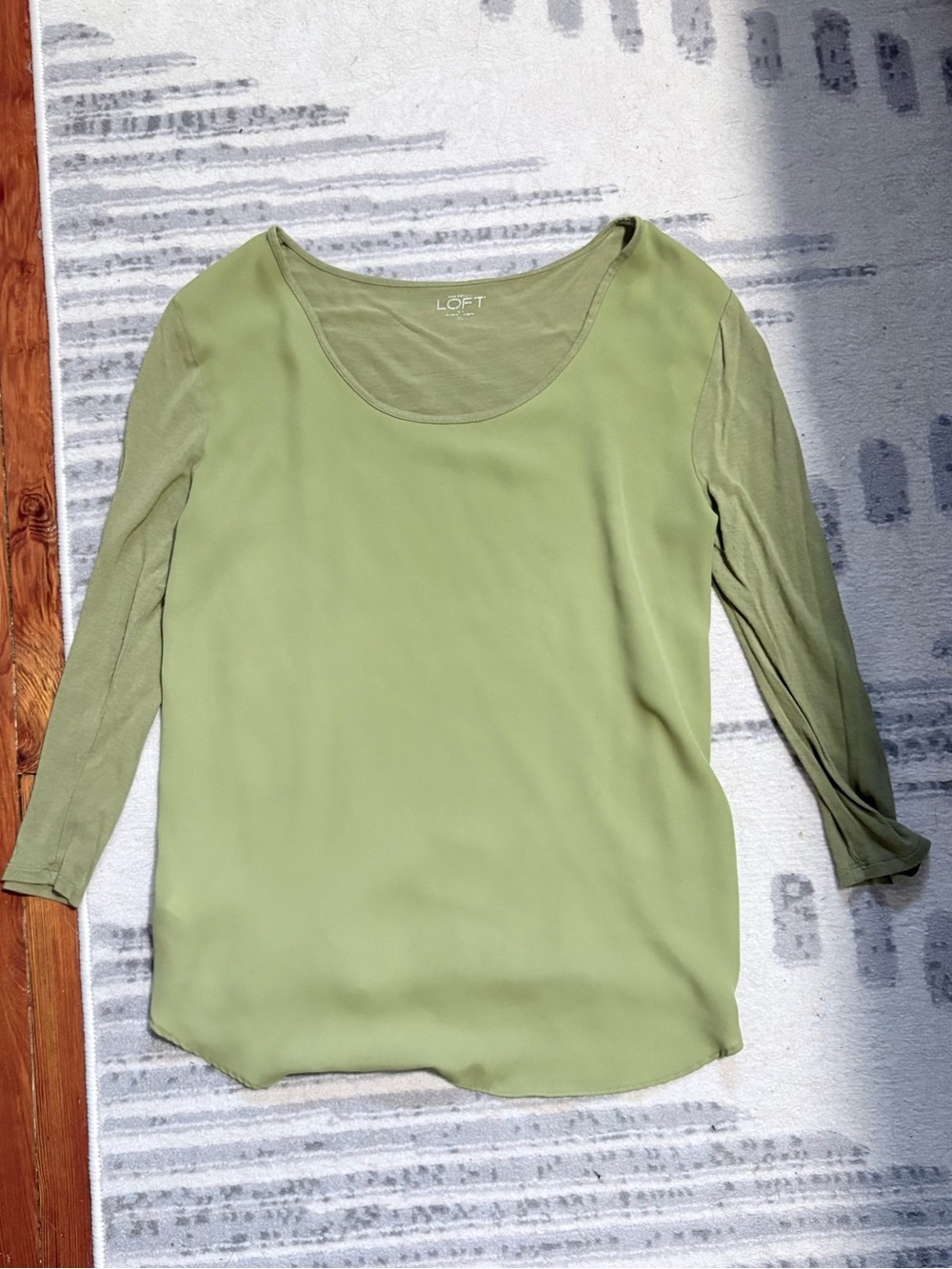 LOFT Light Olive Scoop Neck Blouse